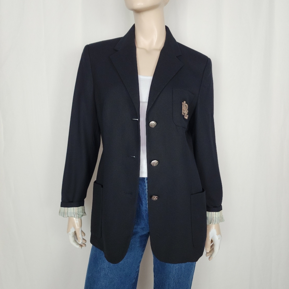 Vtg Lauren Ralph Lauren wool monogram blazer black L